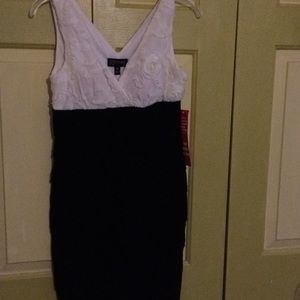 Black dress with white rose petal